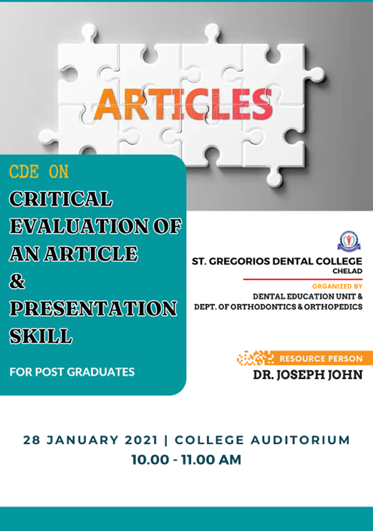 CRITICAL EVALUATION OF AN ARTICLE & PRESENTATION SKILL