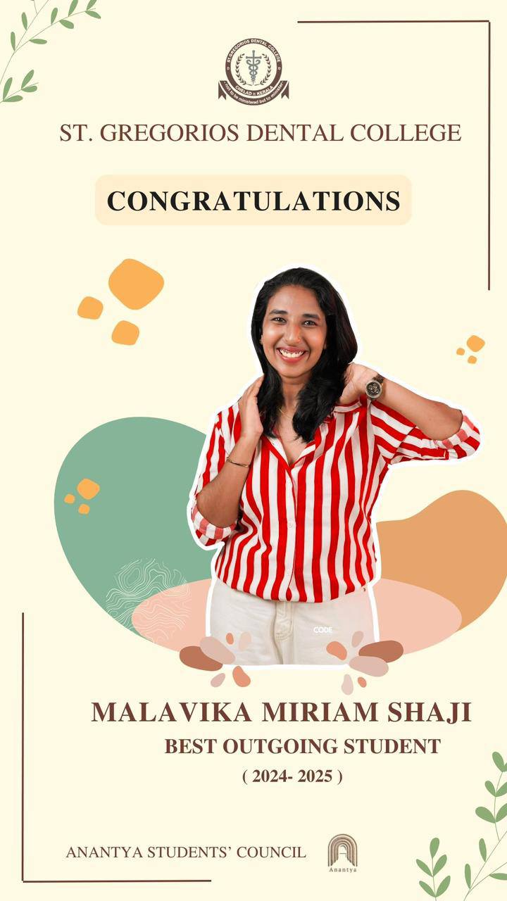 Congratulations Malavika Miriam Shaji for being selected as the Best Outgoing Student (2024-2025)