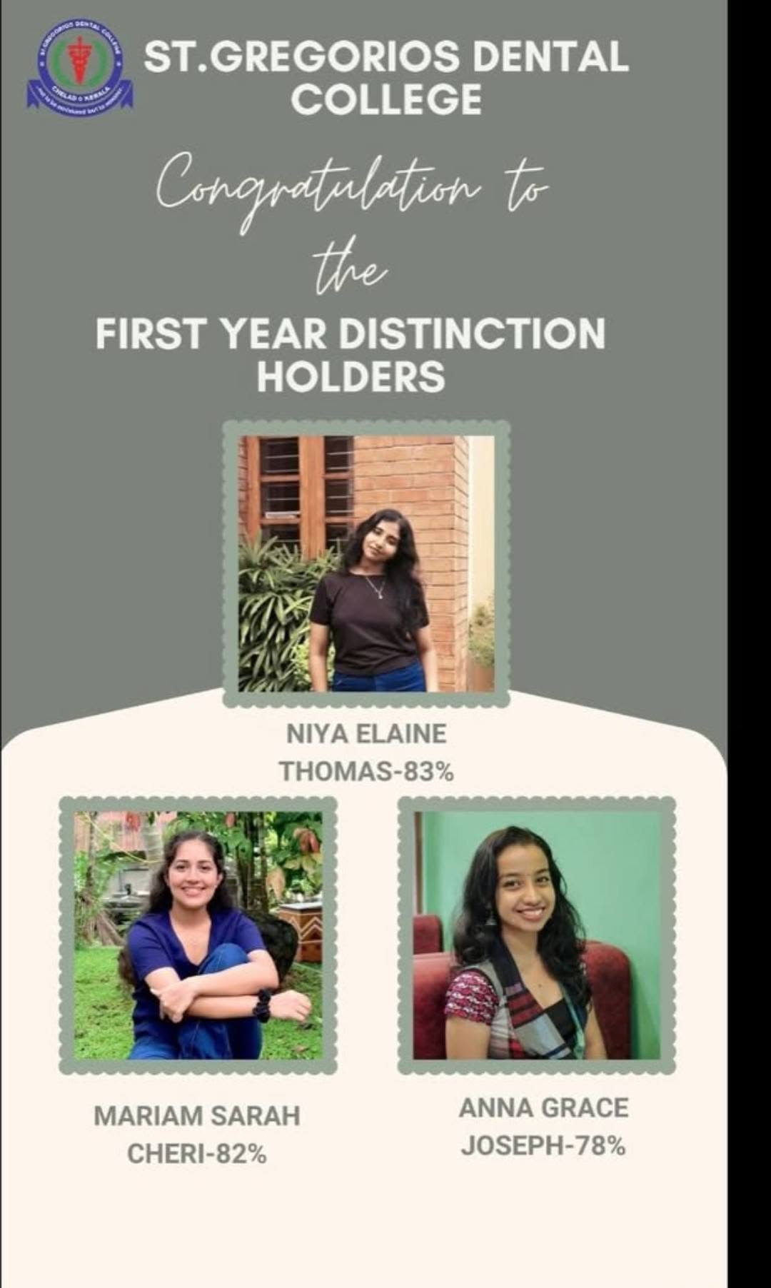 Congratulations to the First year BDS Distinction holders