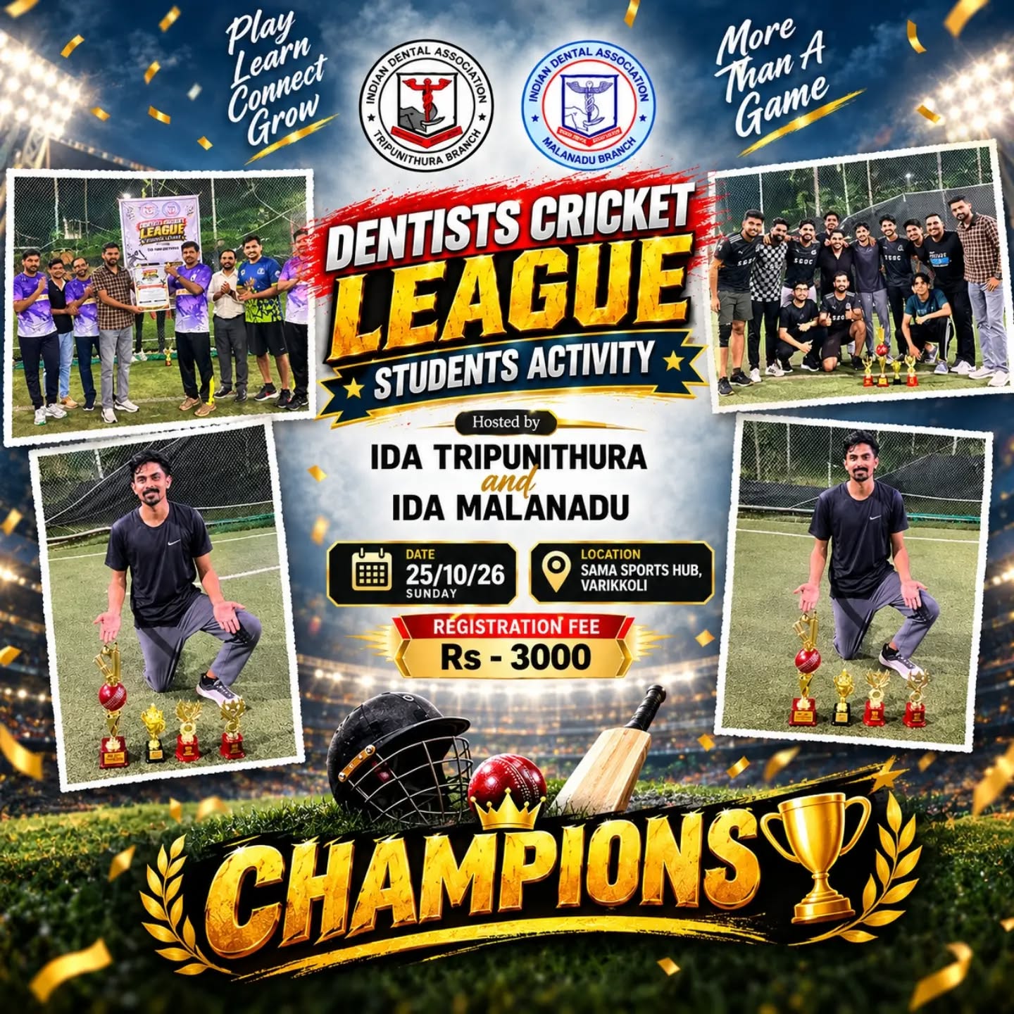Congratulations on becoming champions of Dentist Cricket League conducted by IDA  Tripunithara and IDA Malanadu