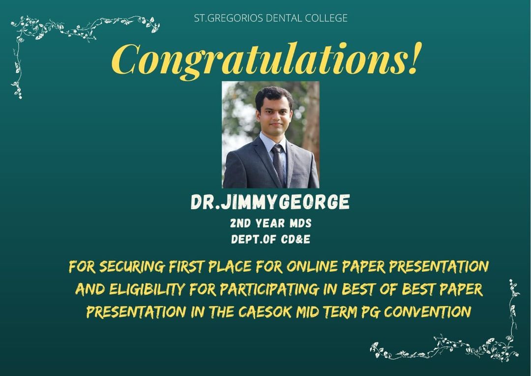 Dr. Jimmy George secured First place in online paper presentation competition